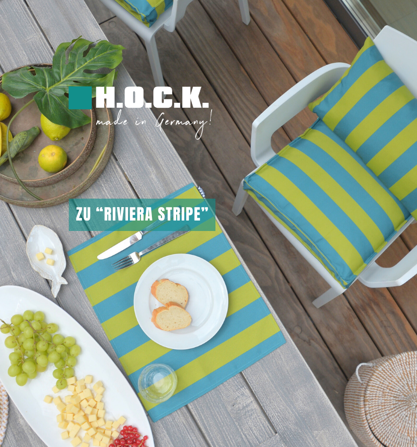 Outdoor Kollektion Riviera Stripe | Wetterfeste Outdoorkissen & Sitzkissen
