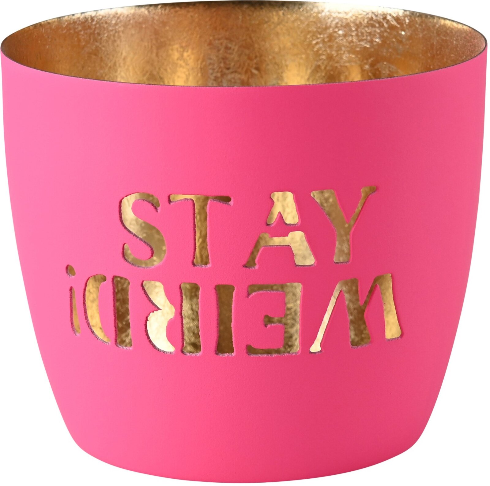 GIFTY Madras Windlicht STAY WEIRD! hot pink / gold ca. 10x8,5cm