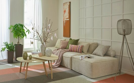 H.O.C.K. Chessy Dekokissen 45x45cm beige ecru weich gemustert