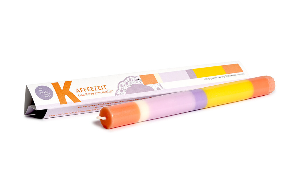 NTG Kerze schmal "Kaffeezeit / Coffeetime" pastell flieder gelb orange
