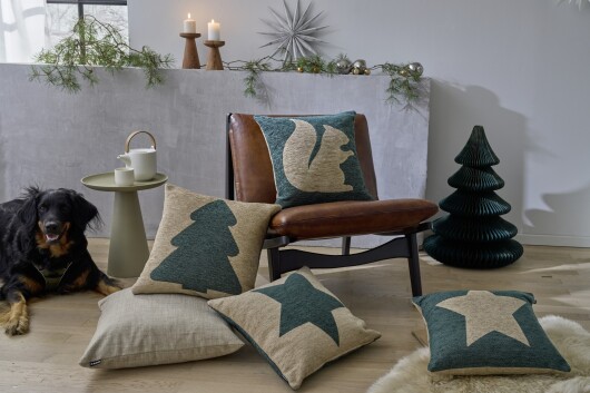 H.O.C.K. Stern / Star Weihnachtskissen Wendekissen 45x45cm col. 0 taupe / grün