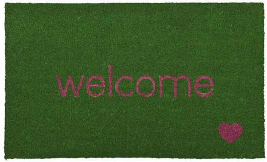 GIFTY Fußmatte WELCOME einfarbig dunkelgrün mit Schriftzug pink ca. 45x75cm