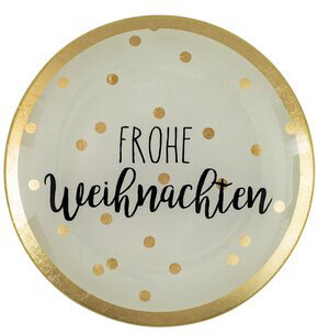 GIFTY Glasteller rund M / Frohe Weihnachten weiß gold ca. 13x1x13cm