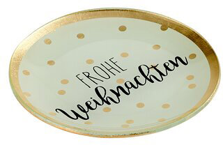 GIFTY Glasteller rund M / Frohe Weihnachten weiß gold ca. 13x1x13cm