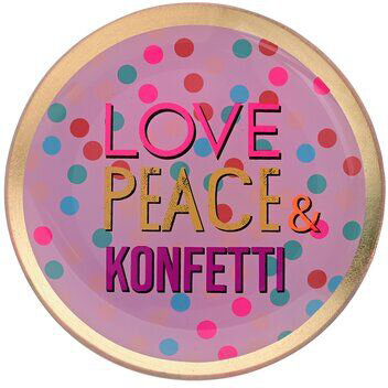 GIFTY Glasteller rund M / Love,Preace & Konfetti pink ca. 13x1x13cm