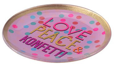 GIFTY Glasteller rund M / Love,Preace & Konfetti pink ca. 13x1x13cm