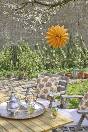 H.O.C.K. Vamosa Palms Outdoor Wendekissen 45x45cm maisgelb Palmen