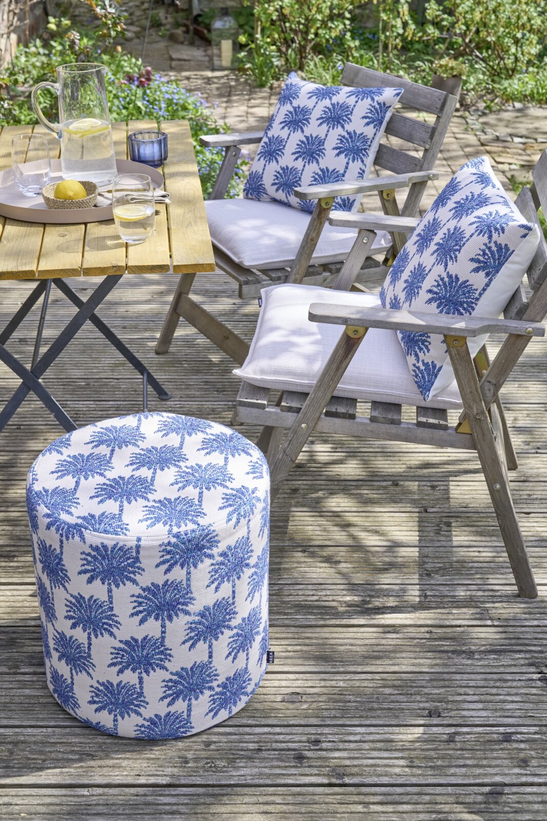 H.O.C.K. Vamosa Palms Outdoor Wendekissen 45x45cm navy-blau Palmen