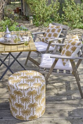 H.O.C.K. Vamosa Palms Outdoor Wendekissen 60x60cm maisgelb Palmen
