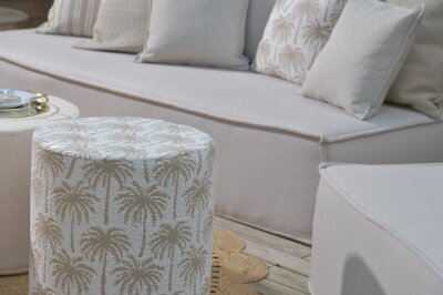 H.O.C.K. Vamosa Palms Outdoor Hocker Pouf ø40x45cm rund natur taupe Palmen