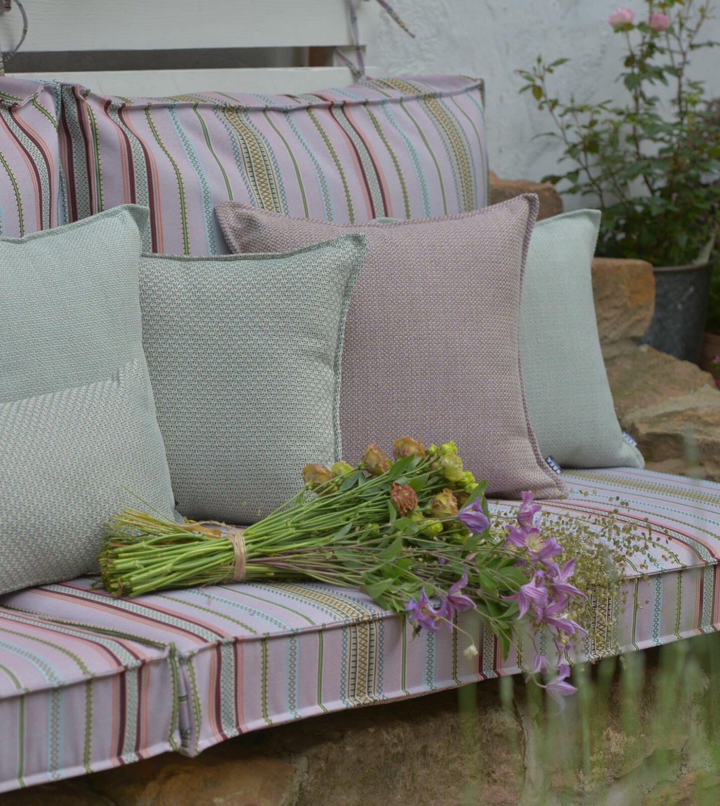 H.O.C.K. Linocea Outdoor Sitzkissen BLISS 45x45x6cm salbei mint mit Biese col. 402477