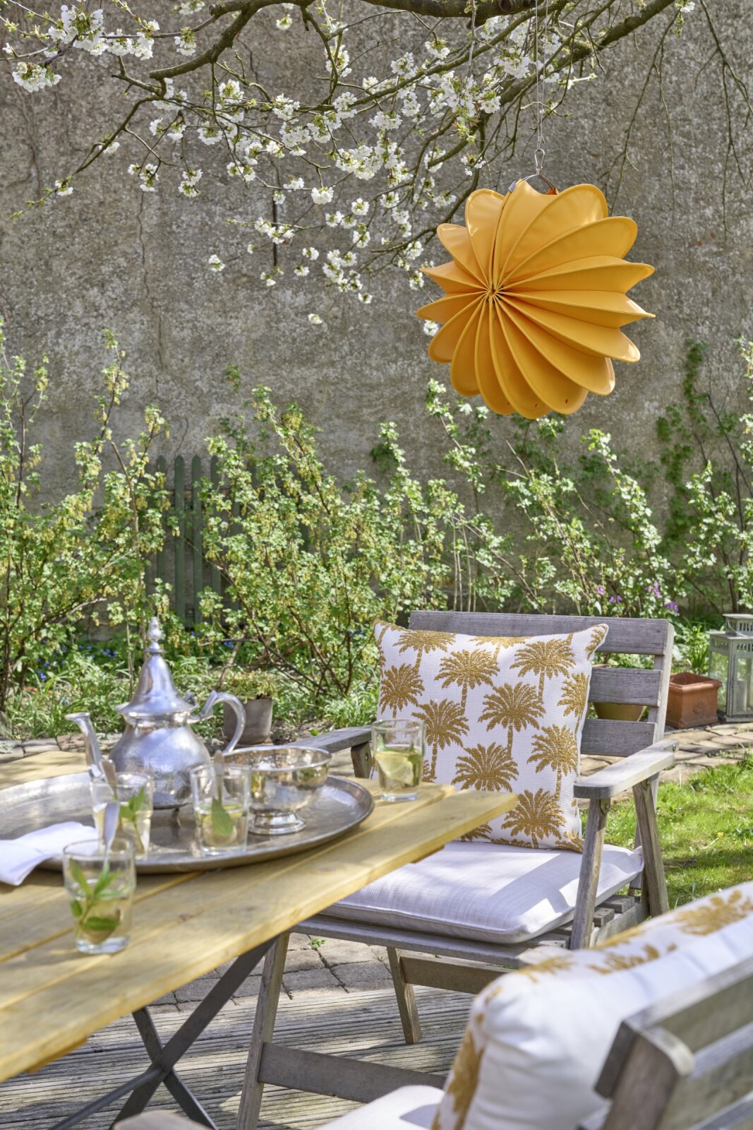 H.O.C.K. - AGORA Romy Outdoor Sitzkissen BLISS 45x45x6cm creme mit Biese kleingemustert col. 20084