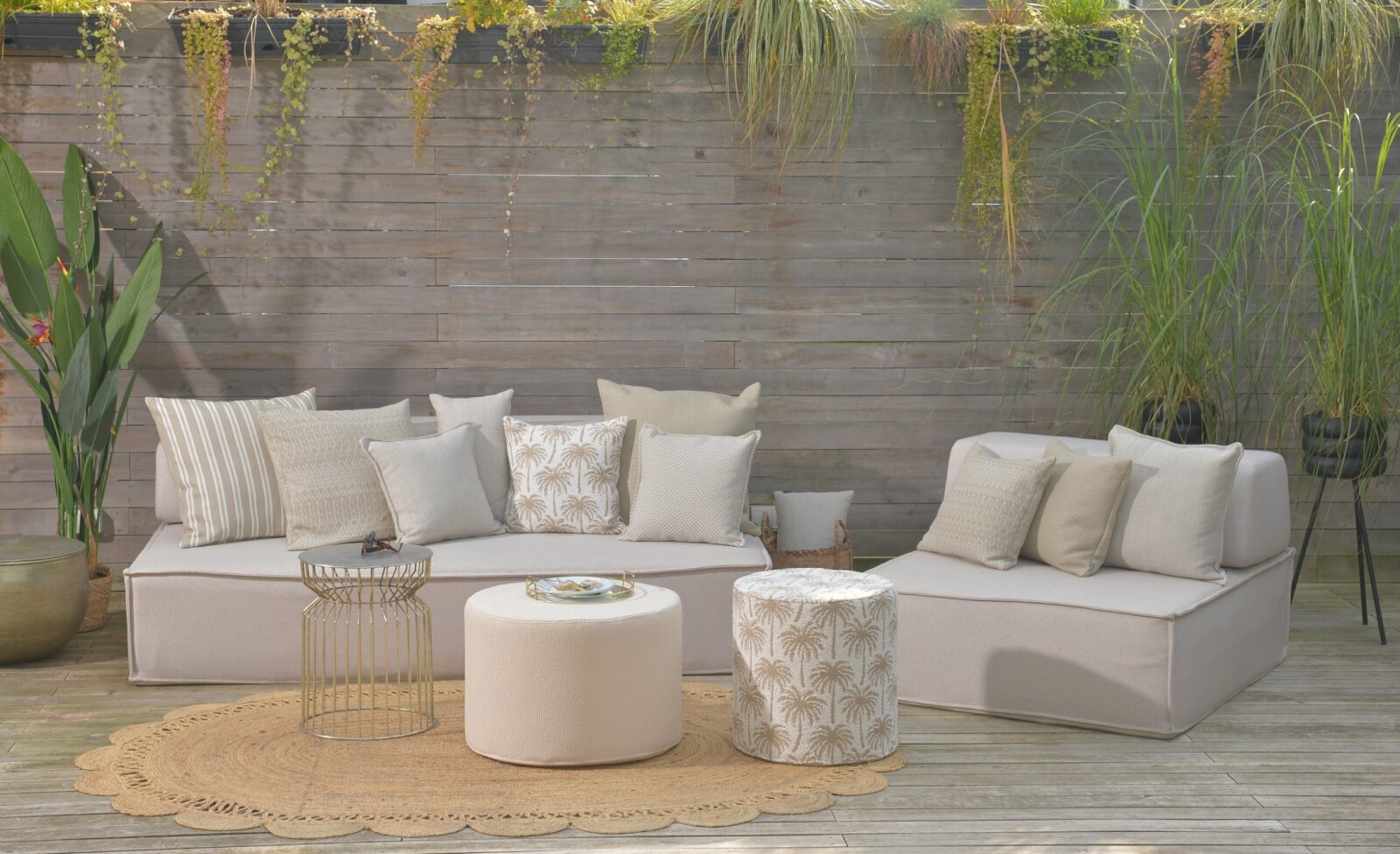 H.O.C.K. - AGORA Romy Outdoor Sitzkissen BLISS 45x45x6cm creme mit Biese kleingemustert col. 20084