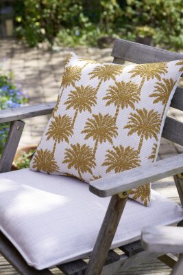 H.O.C.K. - AGORA Romy Outdoor Sitzkissen BLISS 45x45x6cm creme mit Biese kleingemustert col. 20084