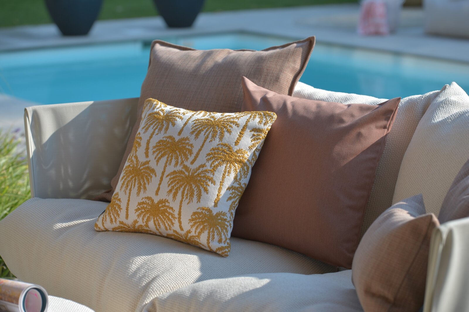 H.O.C.K. - AGORA Romy Outdoor Sitzkissen BLISS 45x45x6cm umbra rost mit Biese kleingemustert col. 20093