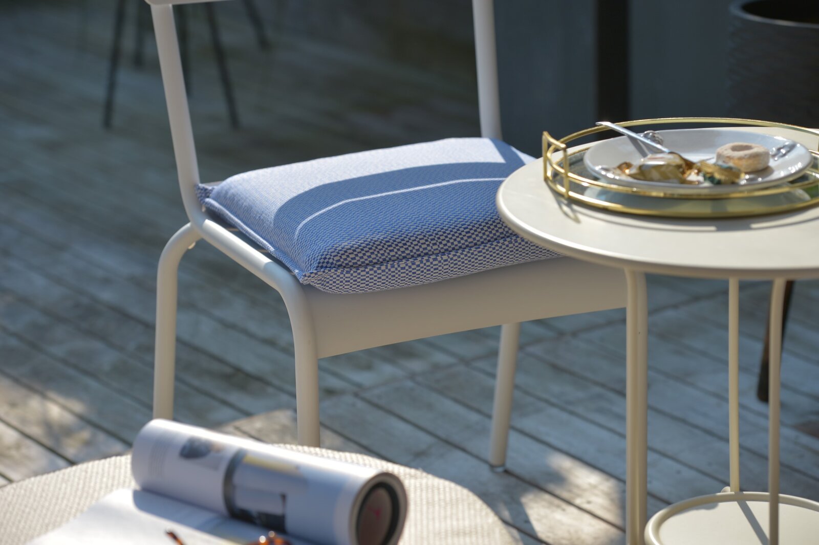 H.O.C.K. Brian Outdoor Sitzkissen BLISS 40x40x6cm royal blau weiß mit Biese kleingemustert