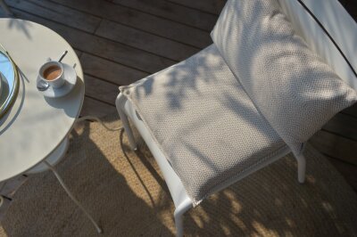 H.O.C.K. Brian Outdoor Sitzkissen BLISS 40x40x6cm taupe beige weiß mit Biese kleingemustert