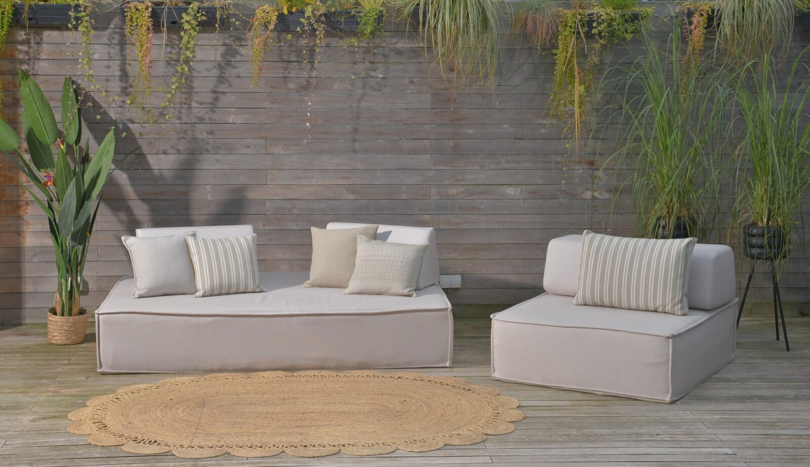 H.O.C.K. Aurora Outdoor Kissen 60x60cm Streifen natur taupe dolce