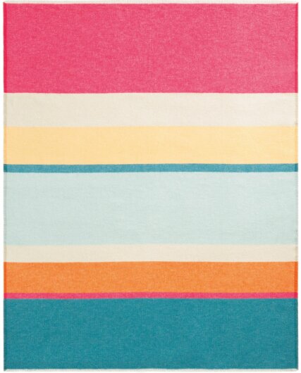 BIEDERLACK Decke Plaid Tagesdecke "Happy Stripe" bunt gestreift mit Fransen 130x170cm