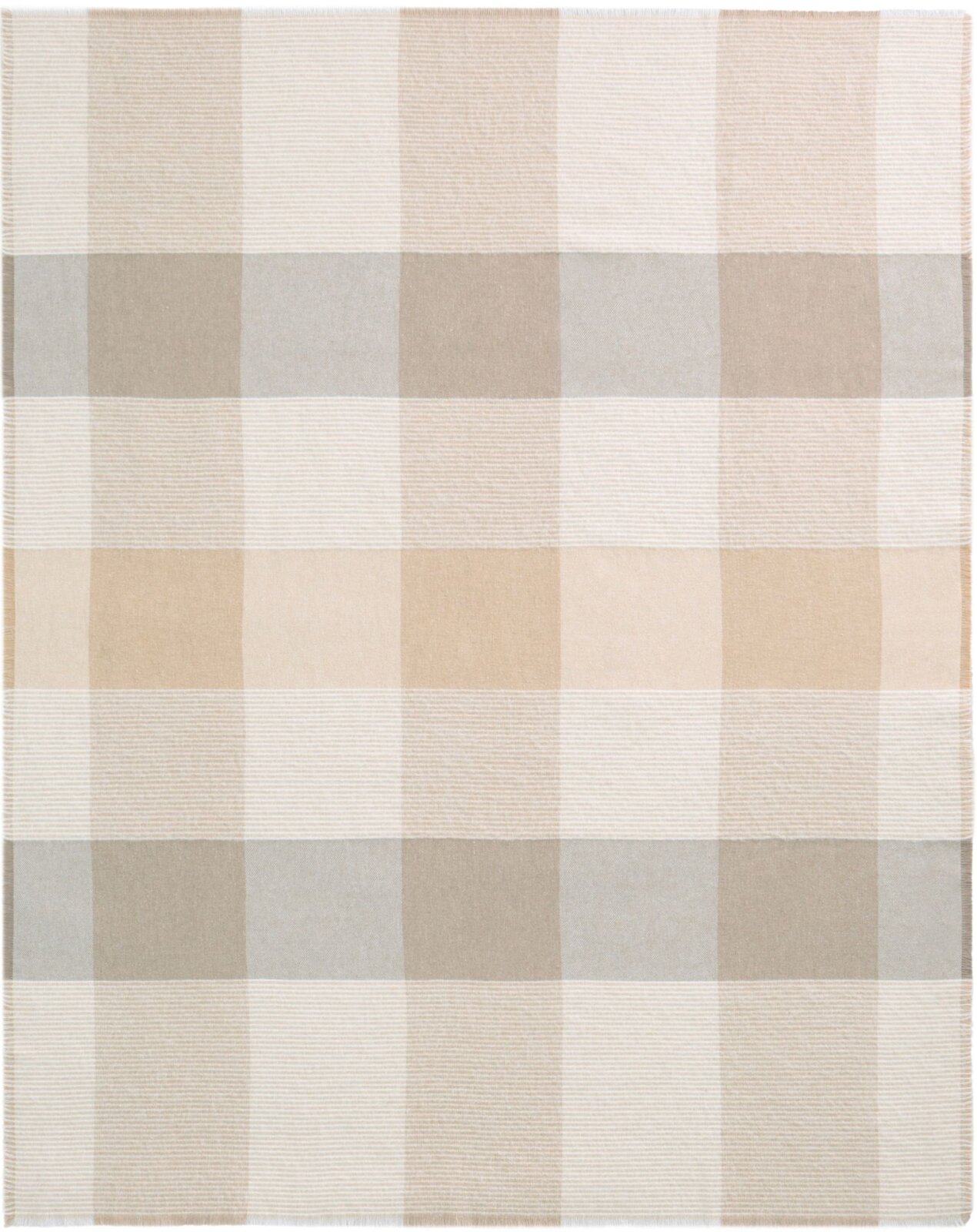 BIEDERLACK Decke Plaid Tagesdecke "White Bouclé" natur beige kariert mit Fransen 130x170cm