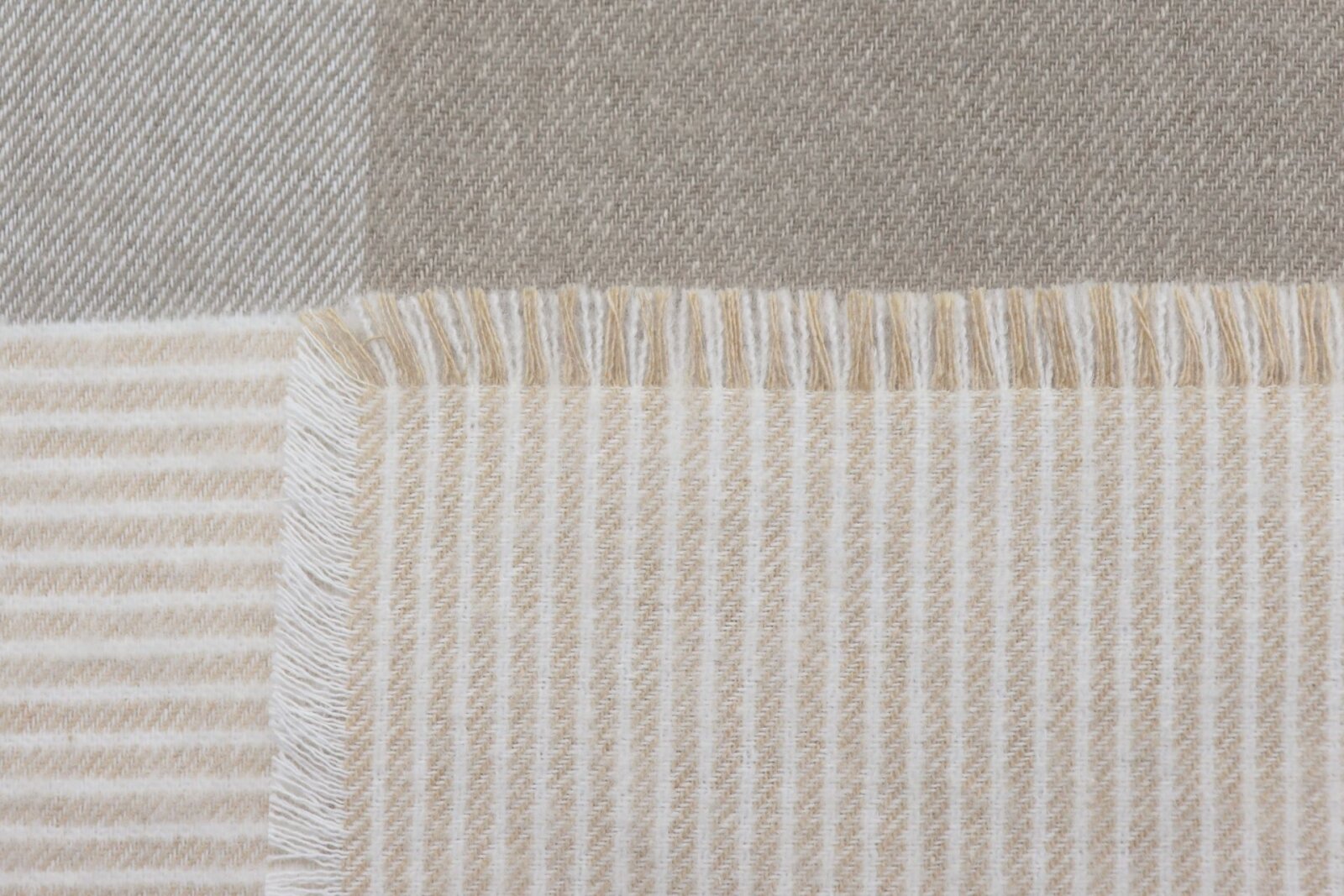 BIEDERLACK Decke Plaid Tagesdecke "White Bouclé" natur beige kariert mit Fransen 130x170cm