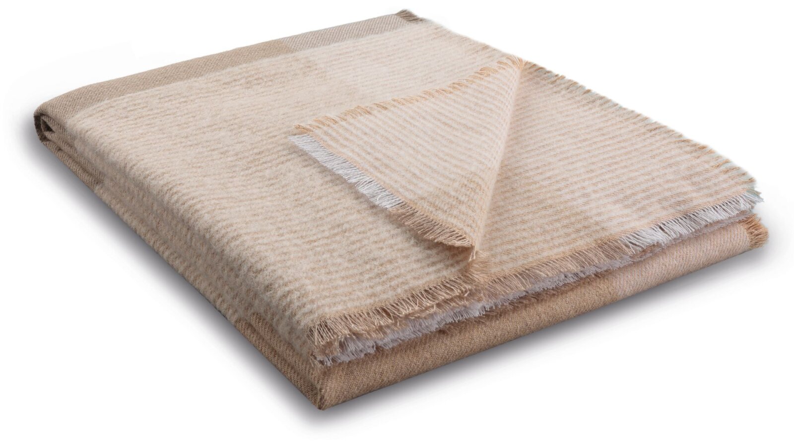 BIEDERLACK Decke Plaid Tagesdecke "White Bouclé" natur beige kariert mit Fransen 130x170cm