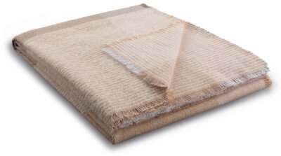 BIEDERLACK Decke Plaid Tagesdecke "White Bouclé" natur beige kariert mit Fransen 130x170cm