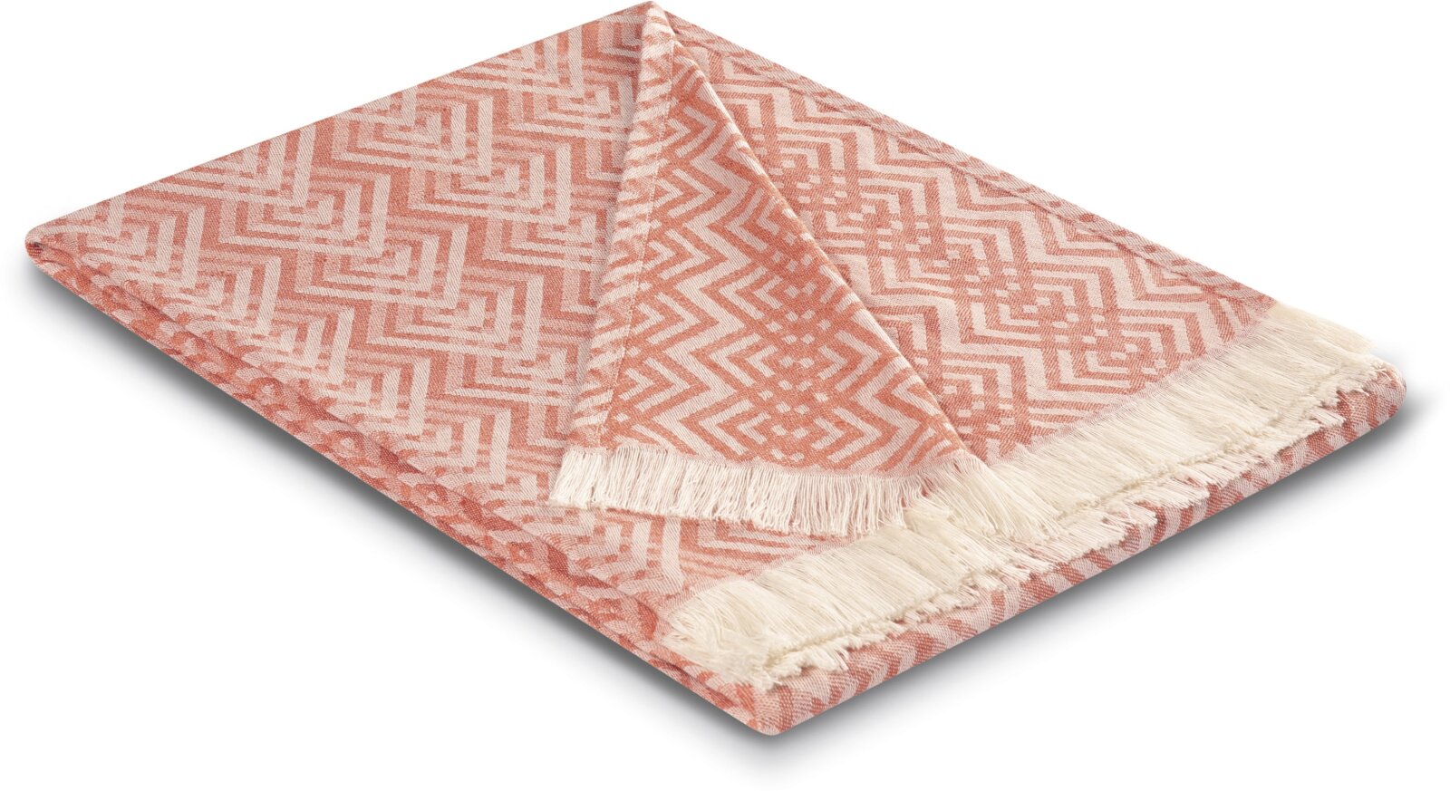BIEDERLACK Fransenplaid Sommerdecke "Cameo" coral orange 130x180cm
