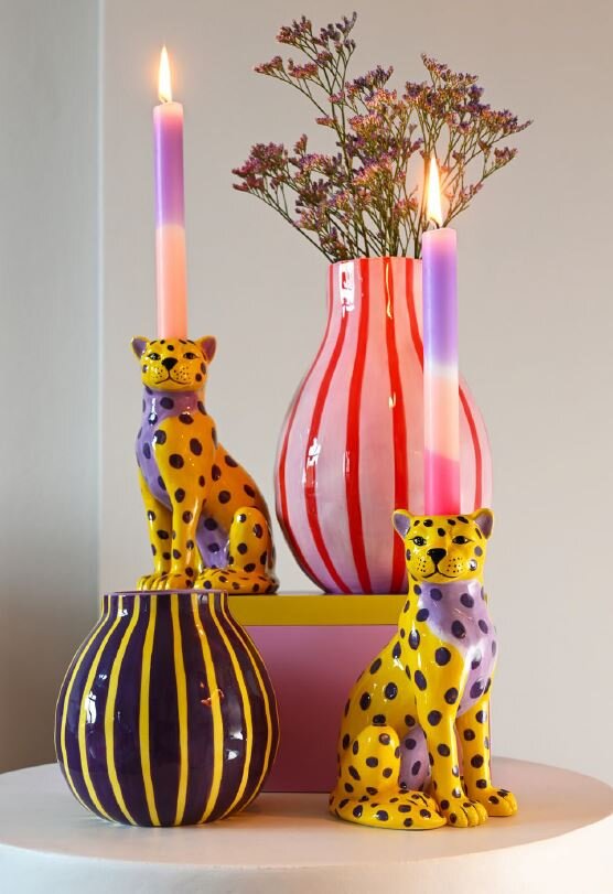 GIFTY Vase Blumenvase gestreift violett gelb ca. 13x7cm