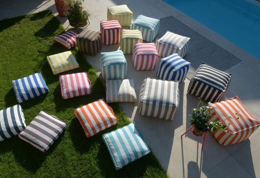 H.O.C.K. Classic Streifen Outdoor Bean Cube Pouf 40x40x40cm grün