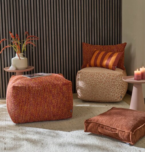 H.O.C.K. Tamaro Bean Cube Hocker 55x55x35cm salmon powder Leo-Muster
