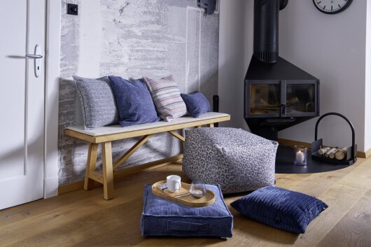 H.O.C.K. Tamaro Bean Cube Hocker 55x55x35cm grau-blau Leo-Muster
