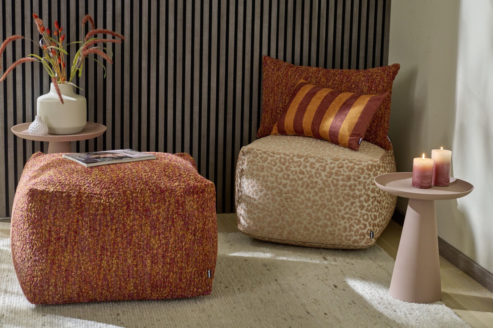 H.O.C.K. Becci Hocker Bean Cube 60x60x40cm terra burgund Bouclé-Struktur