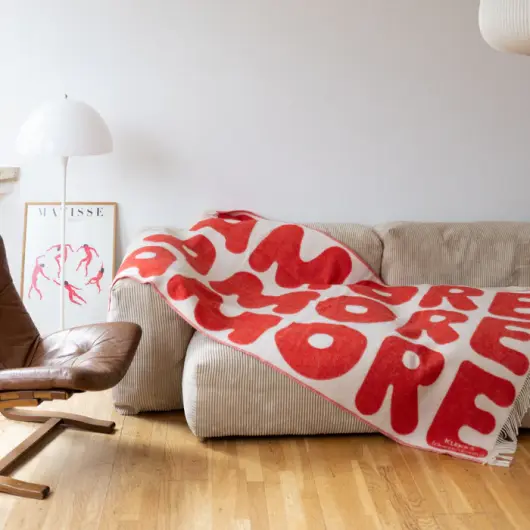 KLEKKS Wolldecke "AMORE" rot beige mit Fransen 130x200cm