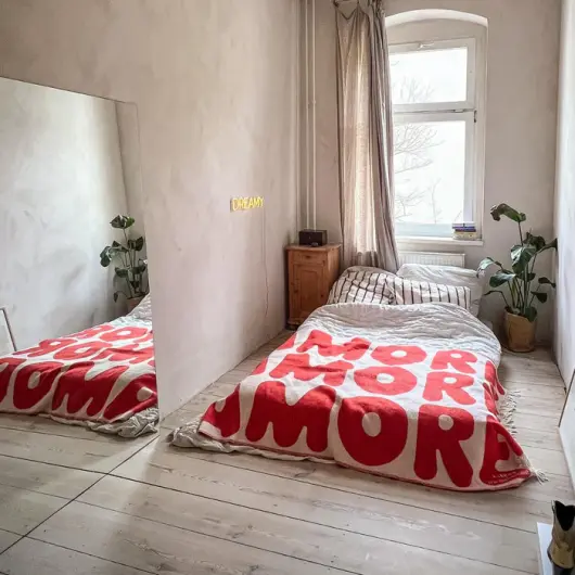 KLEKKS Wolldecke "AMORE" rot beige mit Fransen 130x200cm