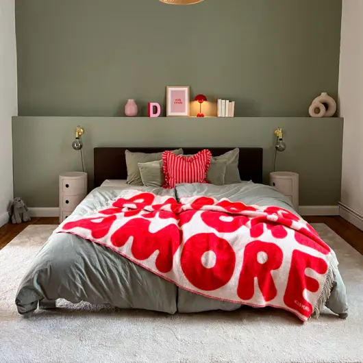 KLEKKS Wolldecke "AMORE" rot beige mit Fransen 130x200cm