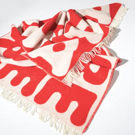 KLEKKS Wolldecke "AMORE" rot beige mit Fransen 130x200cm
