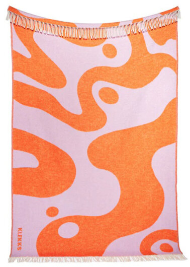 KLEKKS Wolldecke "GRAFIC" orange flieder mit Fransen 130x200cm