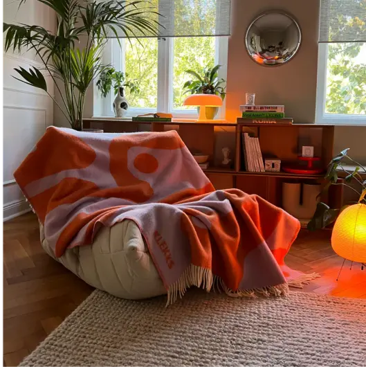 KLEKKS Wolldecke "GRAFIC" orange flieder mit Fransen 130x200cm