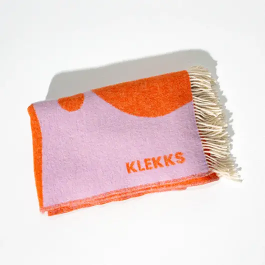 KLEKKS Wolldecke "GRAFIC" orange flieder mit Fransen 130x200cm