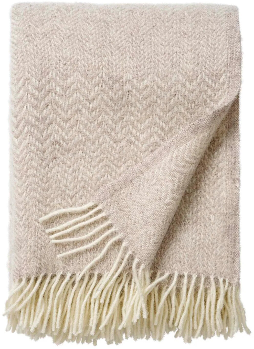 KLIPPAN Decke "Zigzag" beige mit Fransen 130x200cm