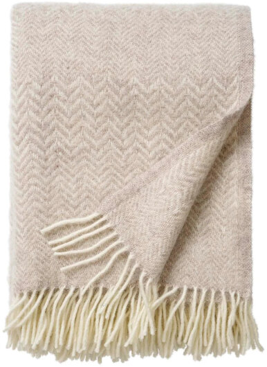 KLIPPAN Decke "Zigzag" beige mit Fransen 130x200cm