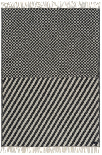 KLIPPAN Decke "Dot&Stripe" Plaid schwarz mit Fransen 130x200cm