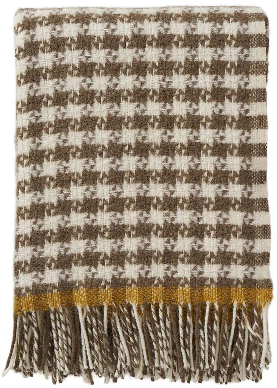KLIPPAN Decke "Dogtooth" Plaid kariert braun senf mit Fransen 130x200cm