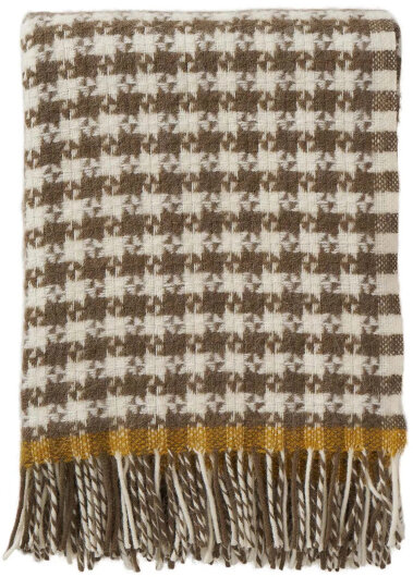 KLIPPAN Decke "Dogtooth" Plaid kariert braun senf mit Fransen 130x200cm