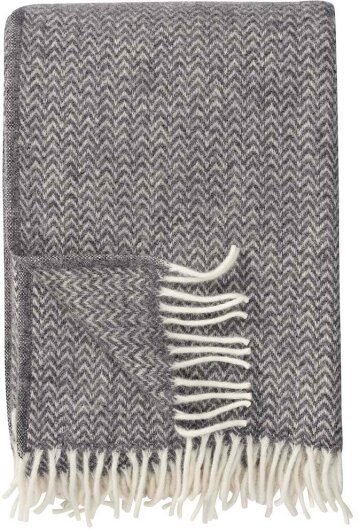 KLIPPAN Decke "Chevron" Plaid grau zickzack mit Fransen 130x200cm