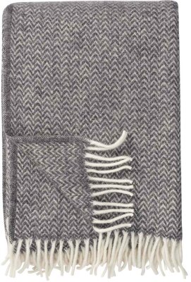 KLIPPAN Decke "Chevron" Plaid grau zickzack mit...