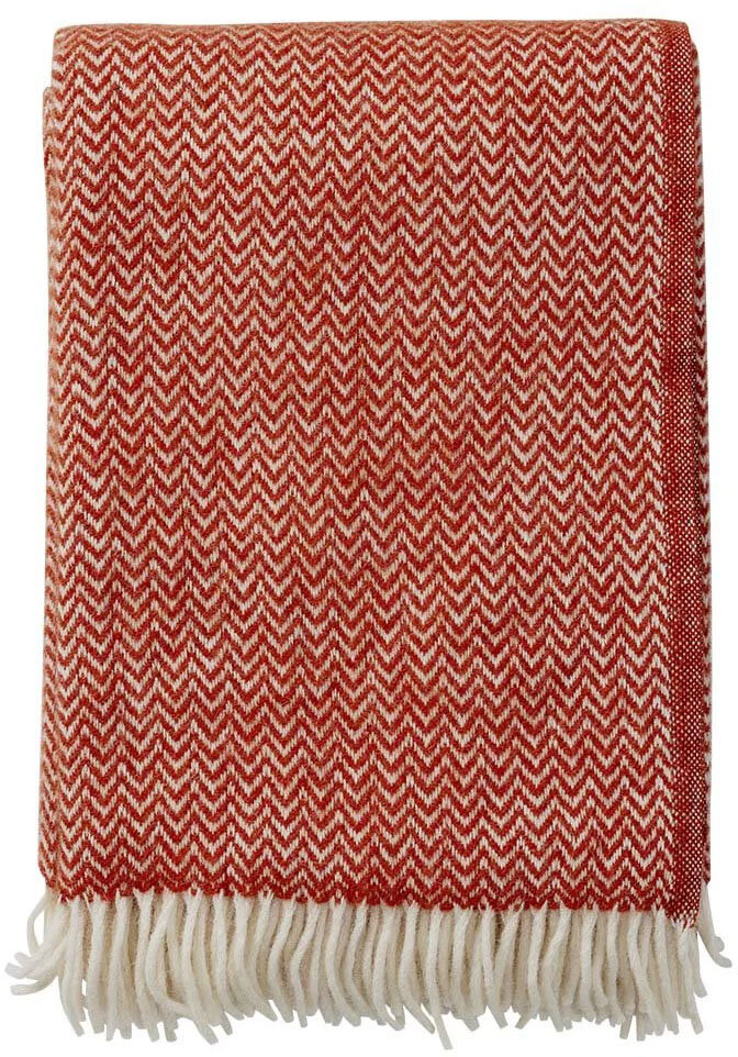 KLIPPAN Decke "Chevron" Plaid rubinrot zickzack mit Fransen 130x200cm