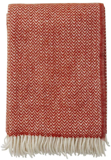 KLIPPAN Decke "Chevron" Plaid rubinrot zickzack mit Fransen 130x200cm