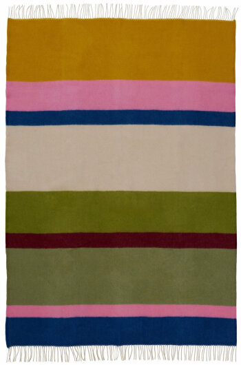 KLIPPAN Decke "Arty" Plaid rosa grün mais Streifen mit Fransen 130x200cm